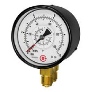 Differential pressure gauge, parallel, 2 x G1/2, 0 - 1,6bar, Ø100