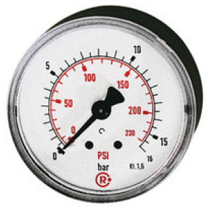 Standard pressure gauge, rear centric, G1/4, 0-25 bar/360psi