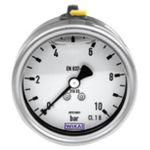Glicerinski manometer, CrNi jeklo, G 1/4, 0 - 16 bar, Ø 63