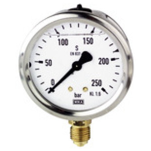 Glicerinski manometer, priklop spodaj, G 1/4, 0 - 315 bar, Ø 63